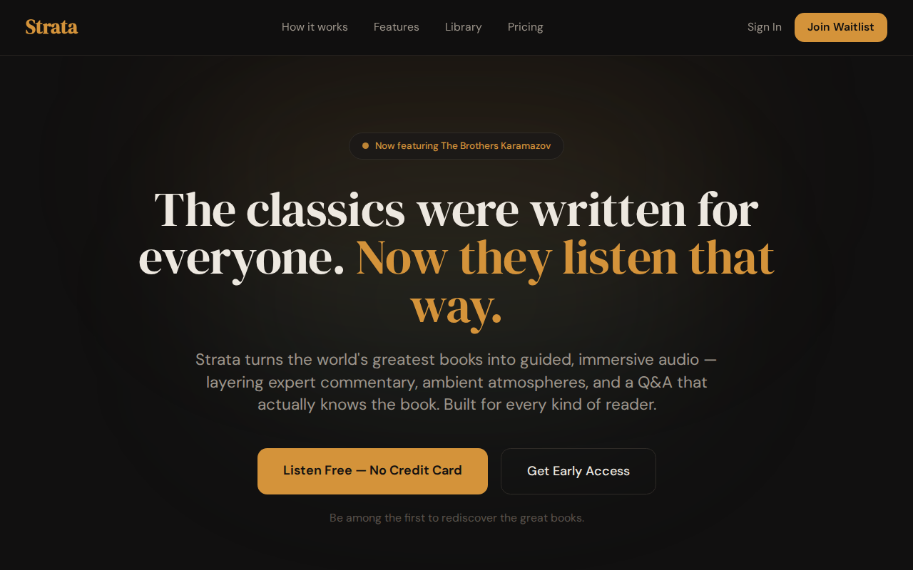 Strata — AI-guided audiobook platform for public domain classics